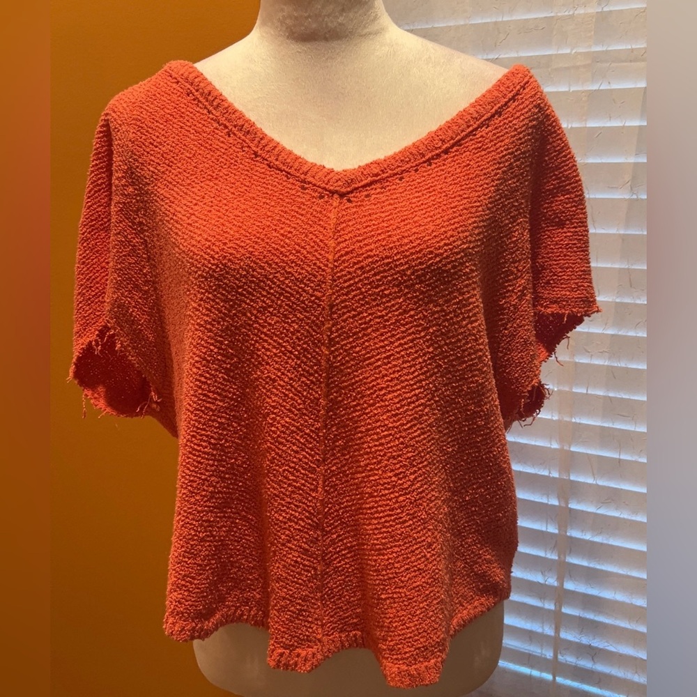 Free People | Women’s Orange Dolman Sleeve Boxy Top Sweater Short Sleeves Small